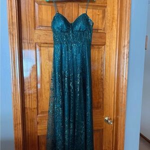 Teal Sequin Strapless Gown